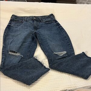 Old Navy Straight Leg Distressed Jeans in Dark Blue